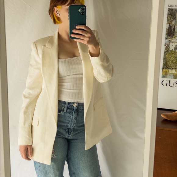 Zara Cream Linen Blend Tailored Blazer Jacket Size Small NWT - Picture 1 of 7